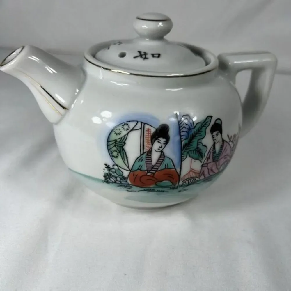Antique Japanese Teapot with Domestic‎ Scene, Mark